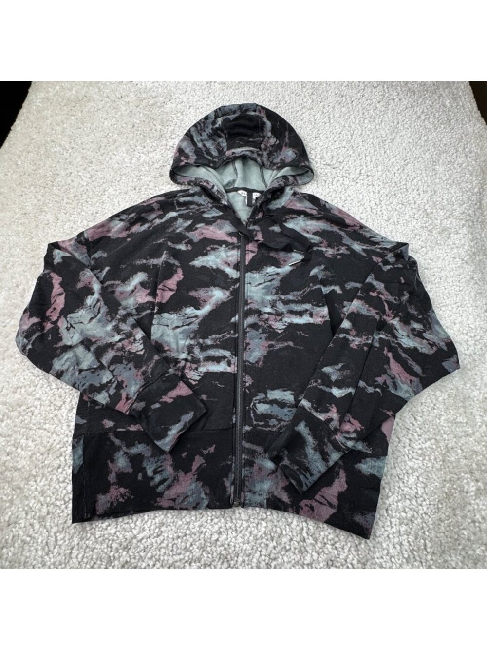 Athleta Balance Sweatshirt Full Zip Black Purple Tie Dye Womens Large